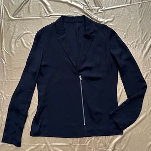 Zip front, collared shirt